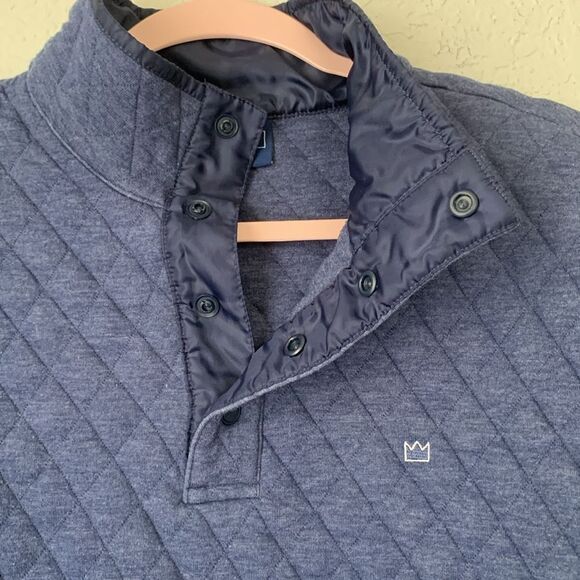 Crown & Ivy Dark Blue Mock Neck 1/4 Snap Quilted Pullover Sweater Men’s Size L - Picture 3 of 9